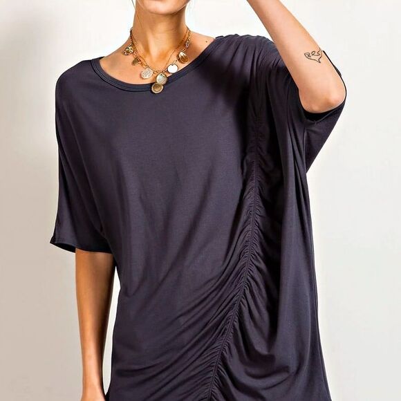 COS | Gathered T-Shirt Dress Cinched Hem Women’s L Navy Blue Long Tee Tunic - Picture 1 of 11